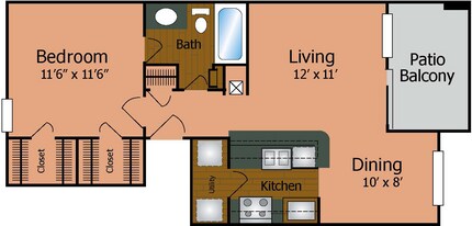 1 Bedroom 1 Bathroom 1102 floor plan
